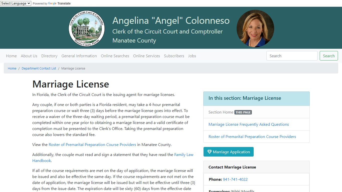 Marriage License - Manatee Clerk
